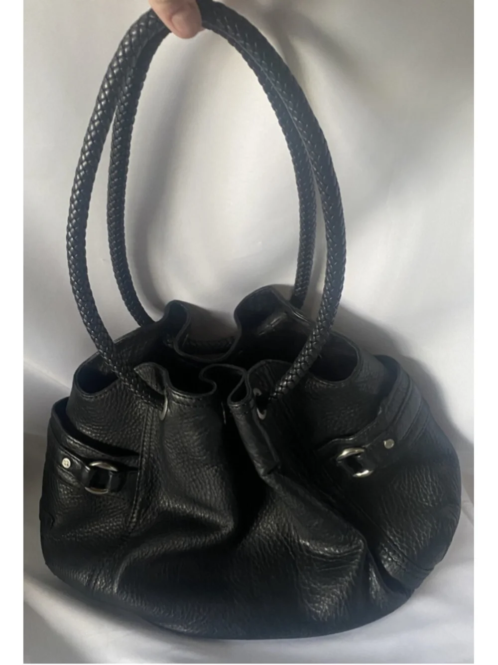 Cole Haan Black Hobo Purse Braided Strap EUC